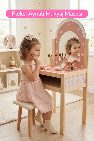 ROZİTOYS Ahşap Çocuklar İçin Makyaj Masası Ve Taburesi