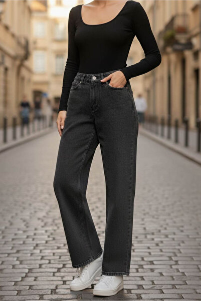 TOFİSA Wide Leg Palazzo Jeans Anthracite - 28279-Anthracite