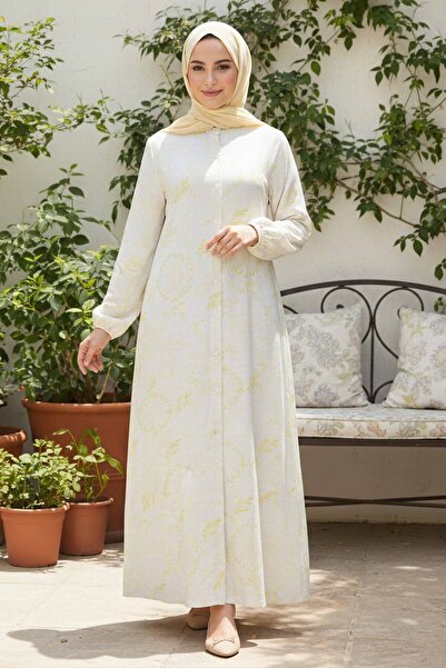 TOFİSA Льняна сукня з візерунком та кишенями, жовта - 28294-YELLOW