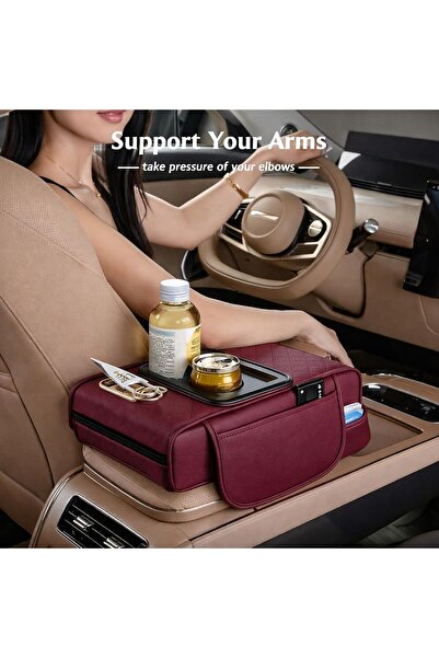 AutoFamily Car Seat Armrest Organizer with Cup Holder – PU Leather Center Console Storage Box