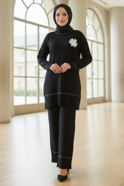 TOFİSA Set de tricotaje cu detalii florale, negru - 28125-NEGRU