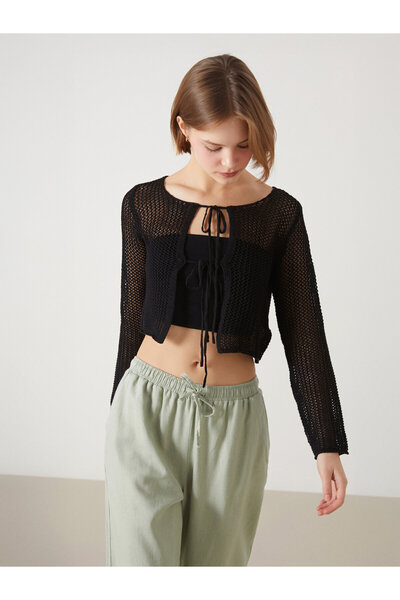 LC Waikiki Crew Neck Hole-Knitted Women's Knitwear Cardigan