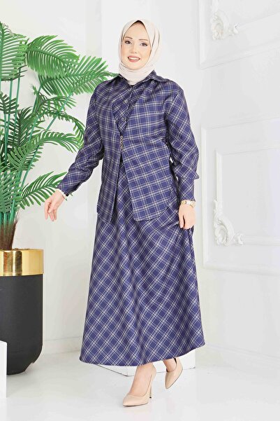 TOFİSA Καρό Σετ Φούστας Ναυτικό Μπλε - 28286-ΝΑΥΤΙΚΟ ΜΠΛΕ