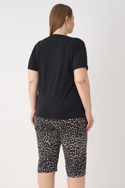 REMSA Plus Size Women's Short Sleeve Capri Pajama Set 26082 Leopard