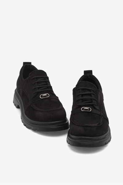 Tonny Black Γυναικεία μαύρα σουέτ άνετα παπούτσια με θερμο-σόλα και κορδόνια