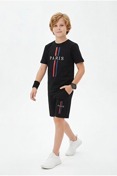 FYK COLLECTİON Set de vară pentru băieți, cu imprimeu Paris, detaliu Capri și...