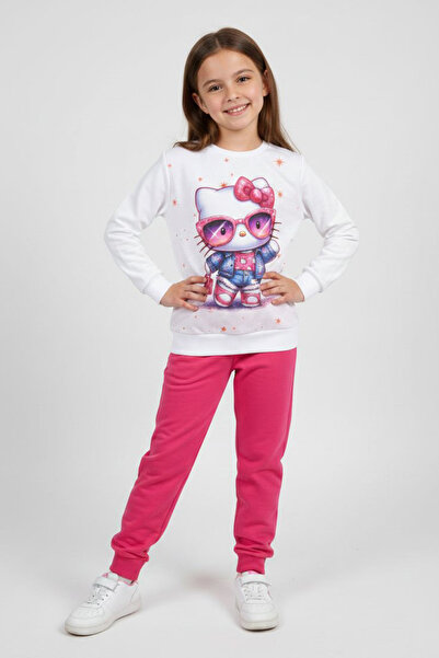 TOFİSA Girl's Fuchsia Printed Shawl Pajama Set - 28237-Fusya