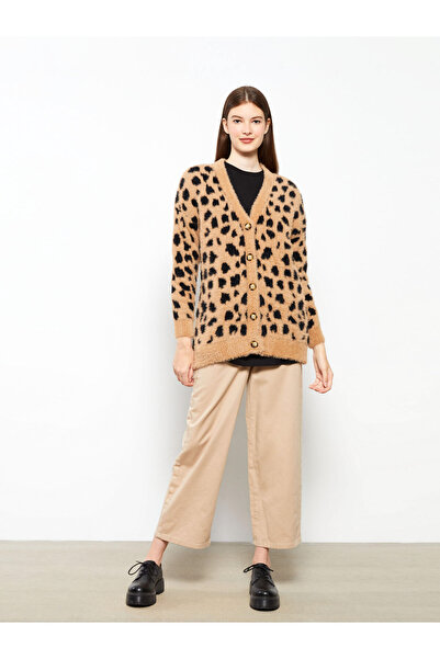 LC Waikiki V Neck Patterned Women's Knitwear Cardigan