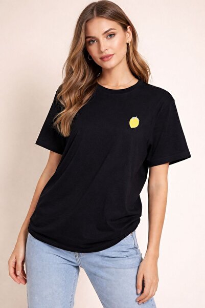 moda paketi Oversize T-Shirt Women |   Minimal Lemon Embroidery Detailed Basi...