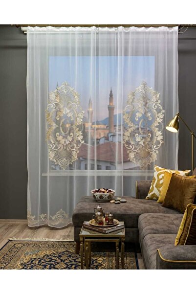 CASA NATURALE Embroidered Greek Tulle Curtain Panel