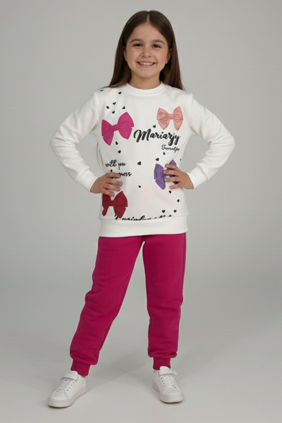 TOFİSA Σετ πιτζάμες για κορίτσια με φούξια στάμπα - 28164-FUSYA