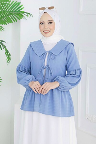 TOFİSA Corduroy Lace-Up Jacket Baby Blue - 28207-Bebe-Mavi