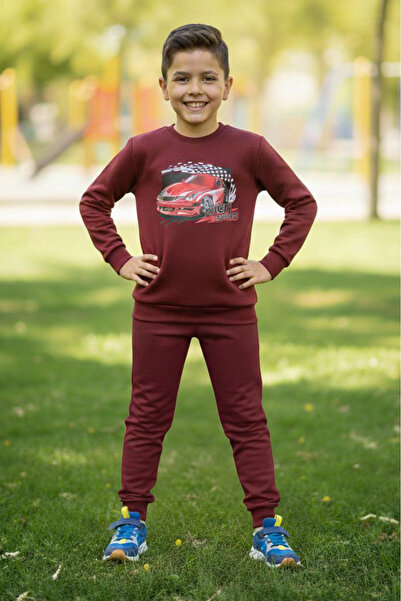 TOFİSA Σετ πιτζάμες για αγόρια με μπορντό στάμπα και δύο κλωστές - 28232-BORDO