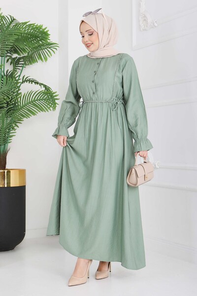 TOFİSA Dantel Detaylı Elbise Haki - 28223-HAKI