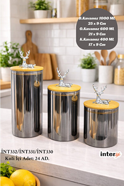 İnterlife Glass Jar Set with Deer Head Design, Decorative and Stylish Kitchen...