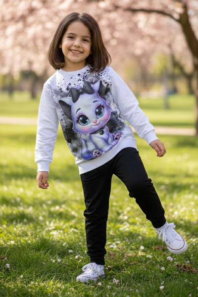 TOFİSA Girl's Black Printed Shawl Pajama Set - 28238-Black