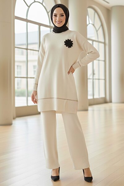 TOFİSA Set de tricotaje cu detalii florale, crem - 28125-CREM