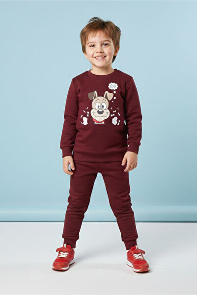 TOFİSA Σετ πιτζάμες για αγόρια με μπορντό στάμπα και δύο κλωστές - 28199-BORDO
