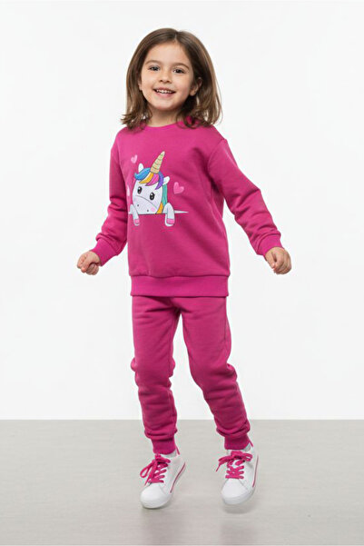 TOFİSA Κοριτσίστικο σετ φόρμας με φούξια στάμπα - 28176-FUSYA