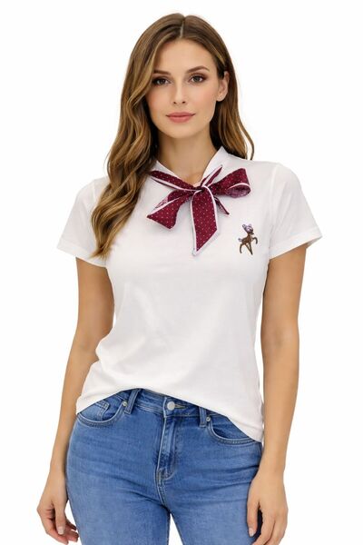 moda paketi Γυναικείο μπλουζάκι με λεπτομέρεια φουλαριού |   Κομψή Κεντημένη ...