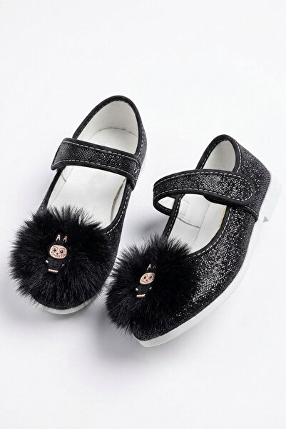 TOFİSA Γυναικείες μπαλαρίνες με λεπτομέρεια από μαύρα φτερά και Velcro - 2830...