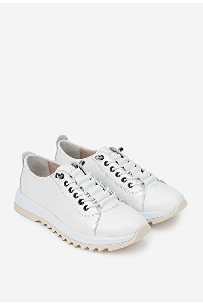 Dasha Women's white leather shoes with elastic laces