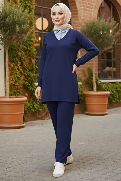 TOFİSA Παντελόνι Modal με λεπτομέρεια σε στυλ γιακά πουκαμίσου, Ναυτικό Μπλε ...