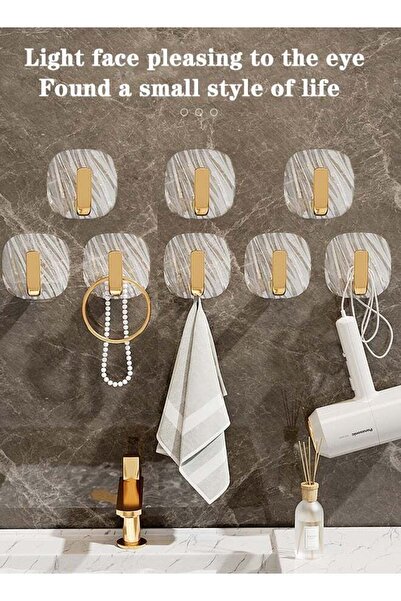 Arabest 8-Pack Acrylic Wall Storage Hooks, Gold Decorative Strong Adhesive Hooks