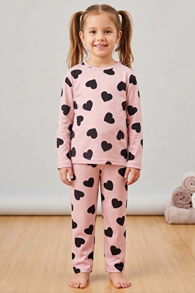 TOFİSA Κοριτσίστικο Σετ Πιτζάμες από Σουέντ με Σχέδιο Τριαντάφυλλο και Καρδιά...