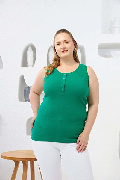 RMG Plus Size Camisole Undershirt with Front Snap Fasteners Green