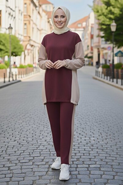 TOFİSA Garni Λαστιχένιο Λεπτομερές Μοντέρνο Σετ Δύο Τεμαχίων Βουργουνδίας - 1...