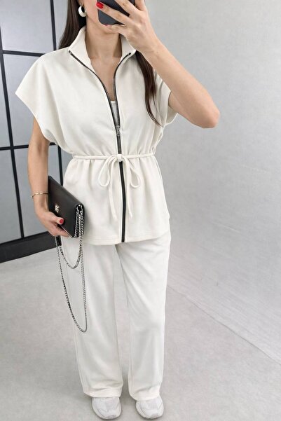 ÇEÇİM بدلة نسائية بتفاصيل سحاب وحزام خصر NSA-58089