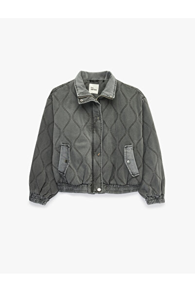 Koton Cepli Yıkamalı Uzun Kollu Dik Yaka Fermuarlı Kapitoneli Ceket