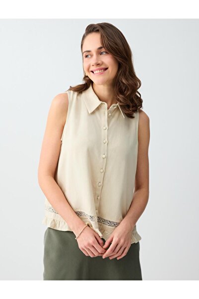 Jimmy Key Αμάνικη μπλούζα με γιακά πουκάμισου από μείγμα πέτρινου λινού