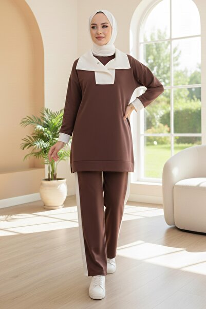 TOFİSA Σετ δύο τεμαχίων Garni Detailed Modal Καφέ - 1024-ΚΑΦΕ