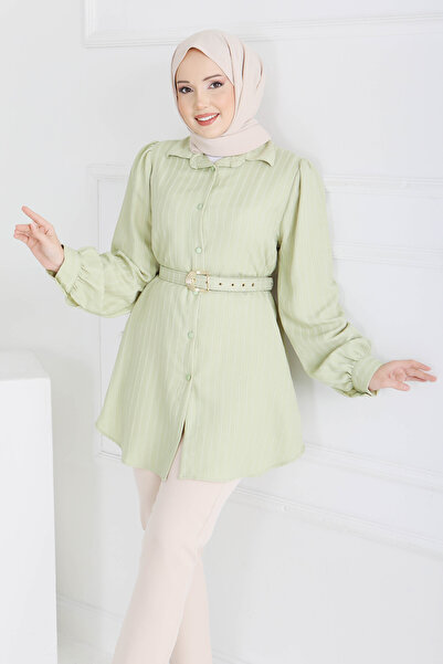 TOFİSA Туника с детайлен колан и пискюли - 28208-CAGLA