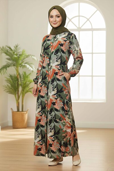 TOFİSA Rochie din in cu imprimeu Kaki - 28292-KAKI