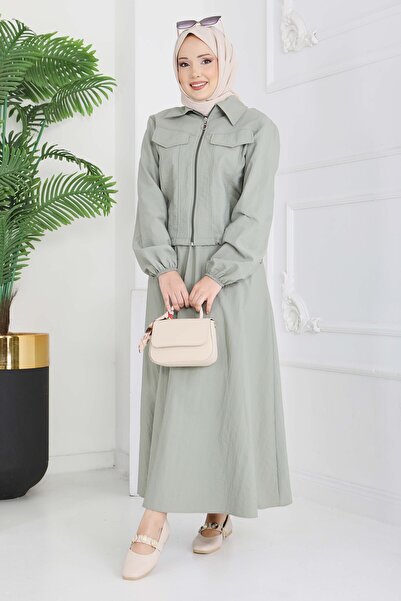 TOFİSA Set dublu cu fermoar și detaliu buzunar, kaki - 28215-HAKI