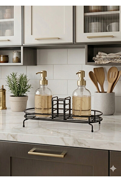 BUSEMSİ HOME Siyah Metal Sıvı Sabunluk Standı 250 ve 500 ml Uyumlu Stand