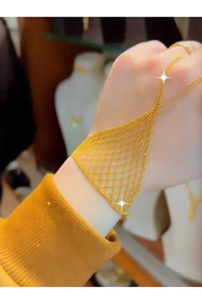 SAMGE Luxury Gold-Tone Mesh Hand Chain Bracelet – Women’s Arabian Statement H...