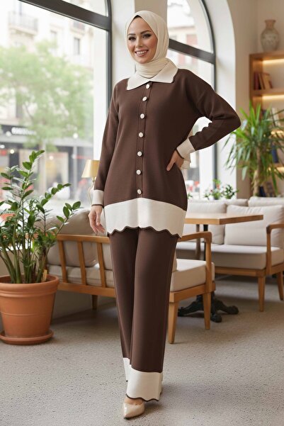 TOFİSA Set de tricotaje cu nasturi, două piese, maro - 28121-MARO