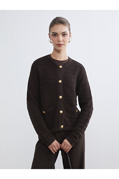 LC Waikiki Crew Neck Hole-Knitted Women's Knitwear Cardigan