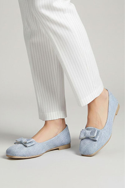 TOFİSA Γυναικείες ψάθινες μπαλαρίνες με μπλε φιόγκο - 28194-MAVI