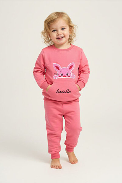 TOFİSA Κοριτσίστικο Σετ Κοραλί με Τσέπες Καγκουρό - 28190-MERCAN