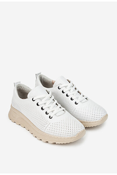 Dasha Pantofi dama albi din piele cu aspect perforat