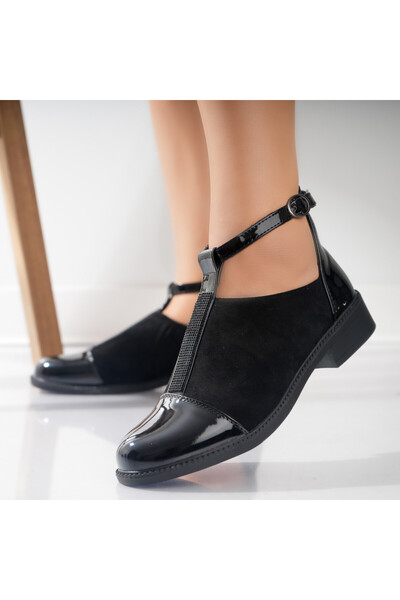 OEM Women's Casual Black Shoes Made of Nava Suede -Leather, Size 39