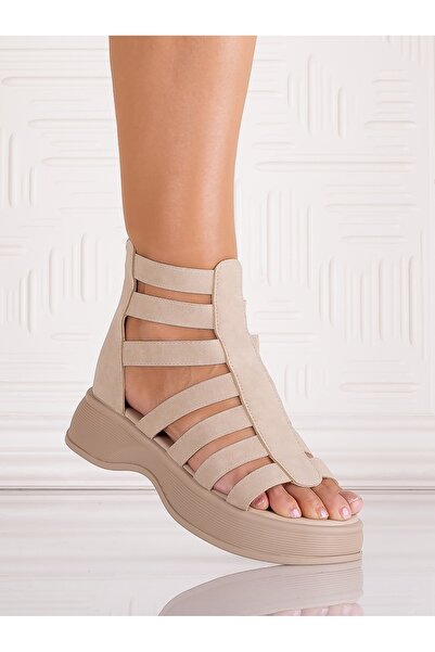 CAROLIE Women's Beige Sandals from Fianina Ecological Leather, Size 37