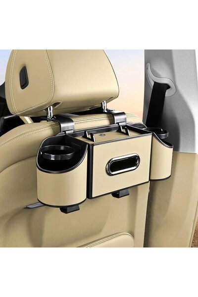 AutoFamily منظم للمقعد الخلفي للسيارة مع حاملات أكواب وعلبة مناديل