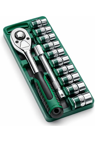 AutoFamily 12Pcs Socket Wrench Set with Ratchet Handle – Steel Socket Tool Ki...