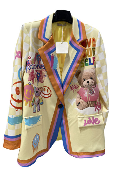 OEM Sacou dama casual oversize galben multicolor, S/M